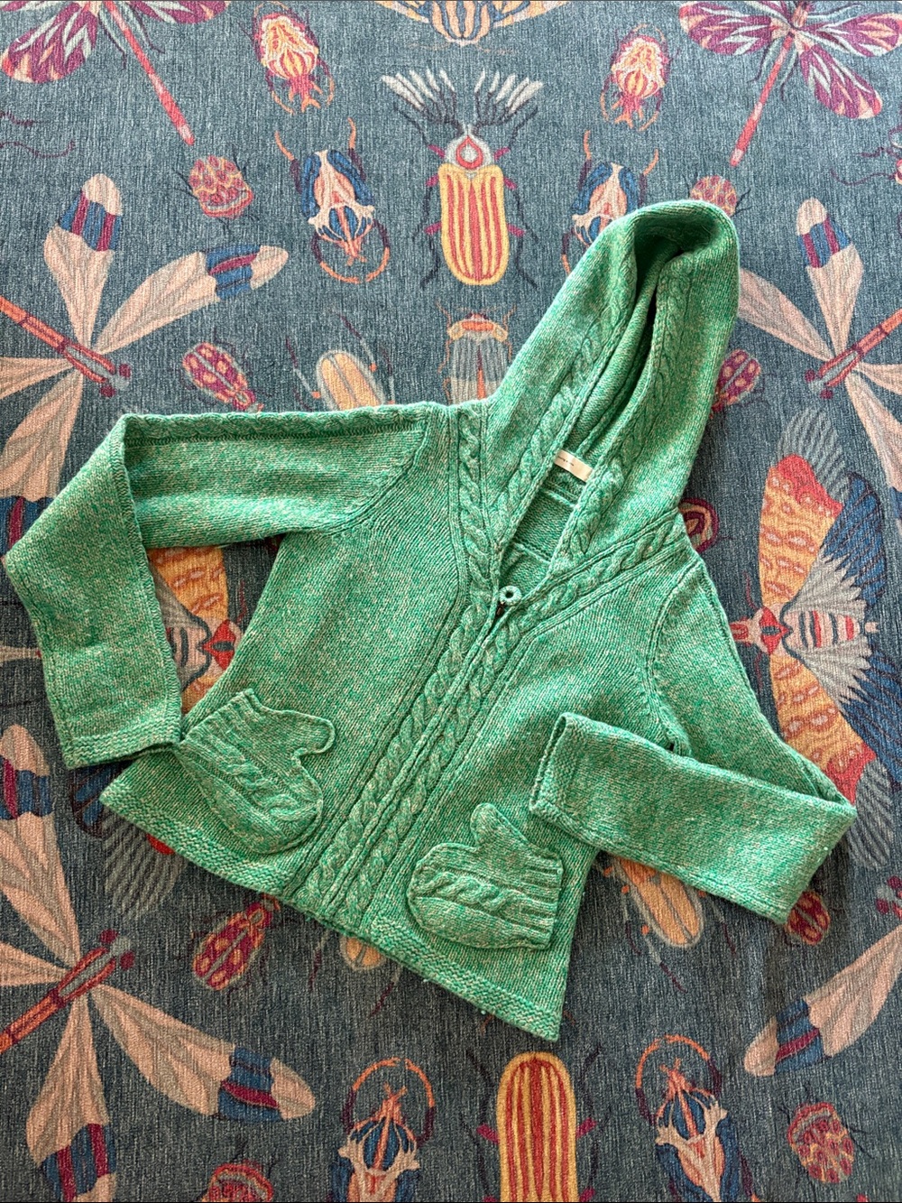 Vintage Anthropologie Sleeping on Snow green wool mitten pocket cardigan S